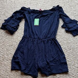 Navy Blue Ruffle Sleeve Romper